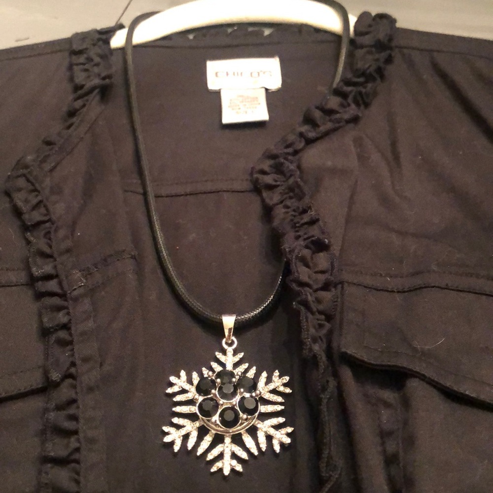 24” black necklace w snow flake pendant